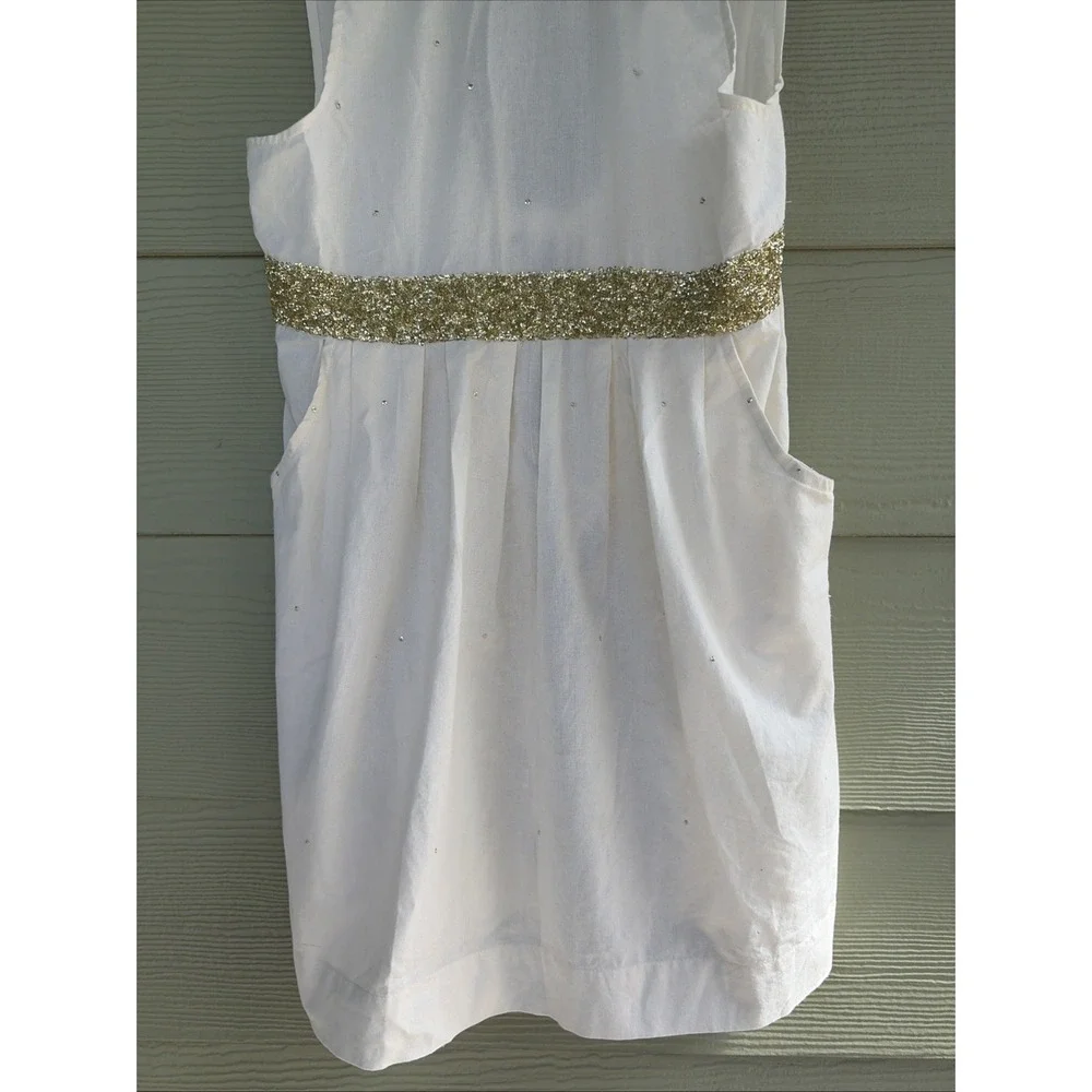 Anthropologie Home Off White Clemence Collared Metallic Sparkle Apron NEW NWT
